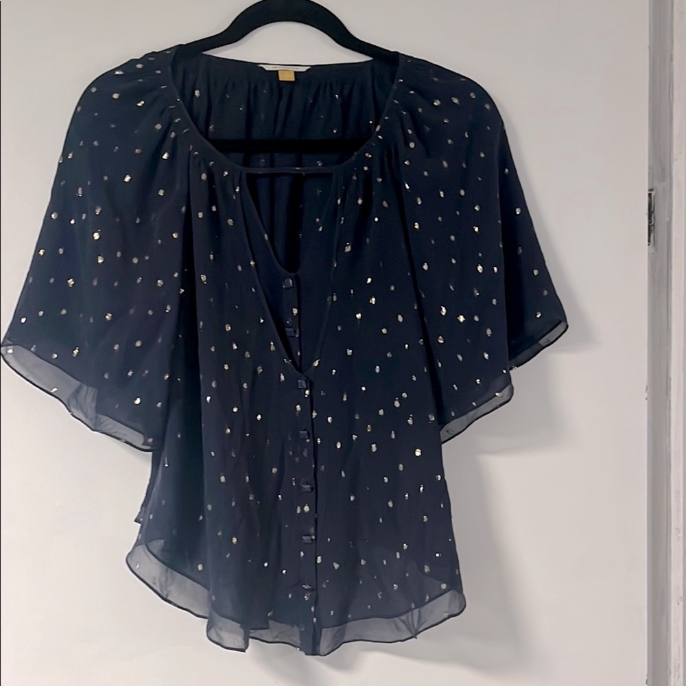 Leifsdottir Navy and Gold Silk Flutter Top